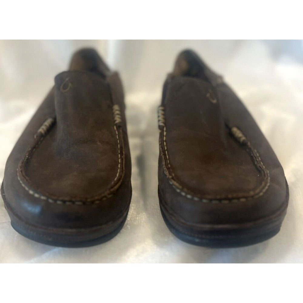 OLUKAI Mens Moloa Shoes 8.5 Slip On Loafers Leather Dark Wood Comfort Casual - Picture 8 of 10